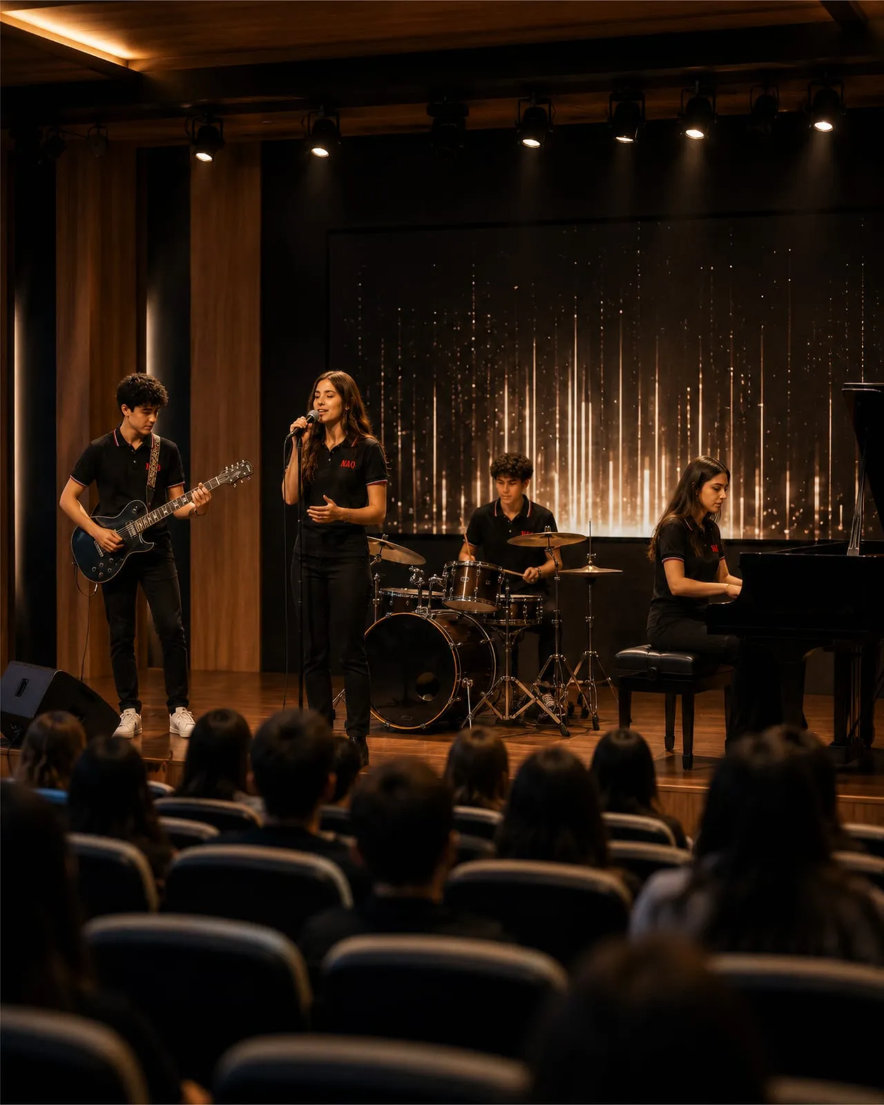 Öğrenciler okul sahnesinde konser veriyor